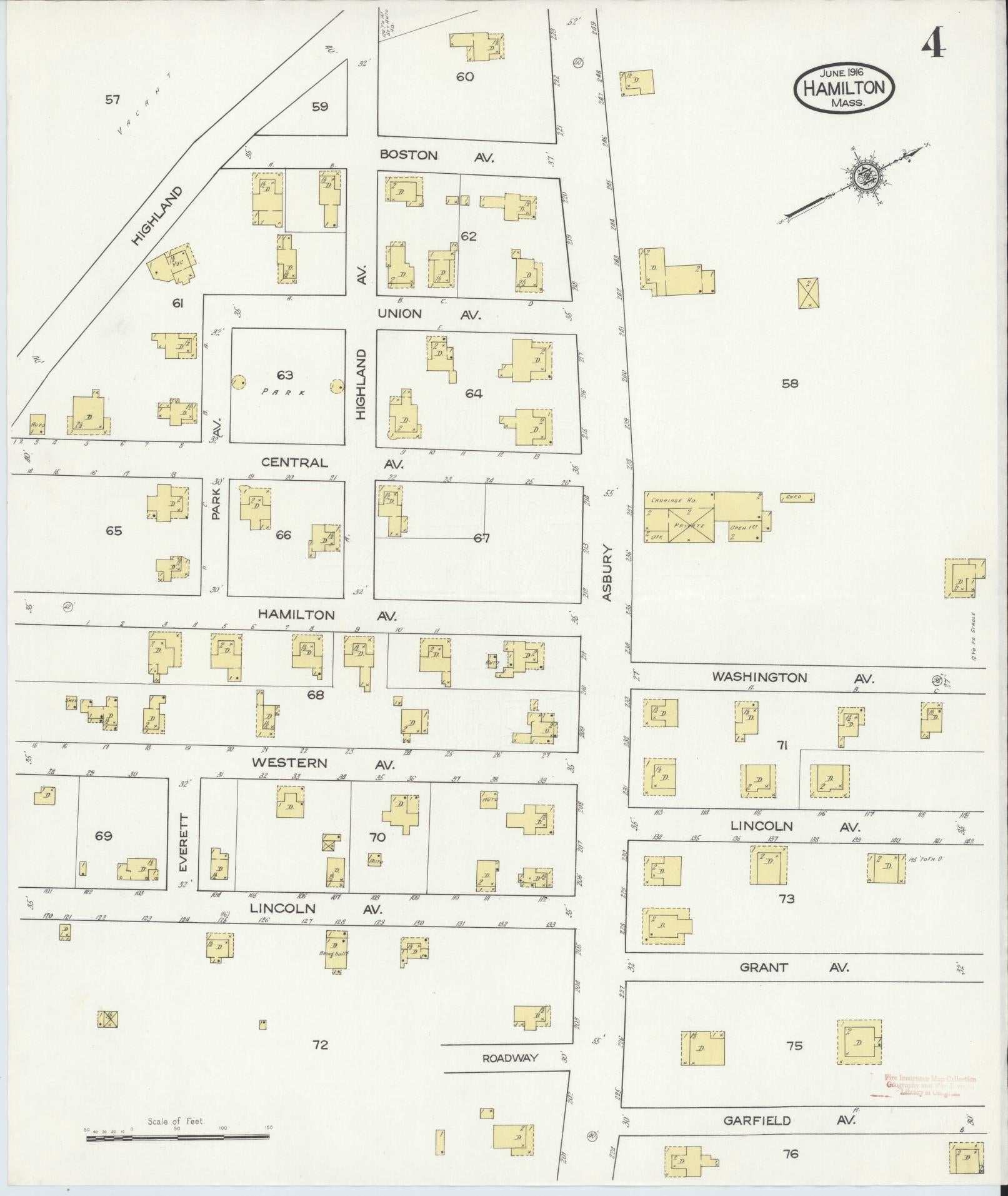 Sanborn Fire Insurance Map from Hamilton, Essex County, Massachusetts (1916), Sheet #0004 - Complete Map Set gallery image, historic Sanborn map, vintage wall art, Massachusetts Massachusetts