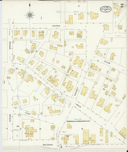 Sanborn Fire Insurance Map from Stamps, Lafayette County, Arkansas (1908), Sheet #0002 - Complete Map Set gallery image, historic Sanborn map, vintage wall art, Arkansas Arkansas