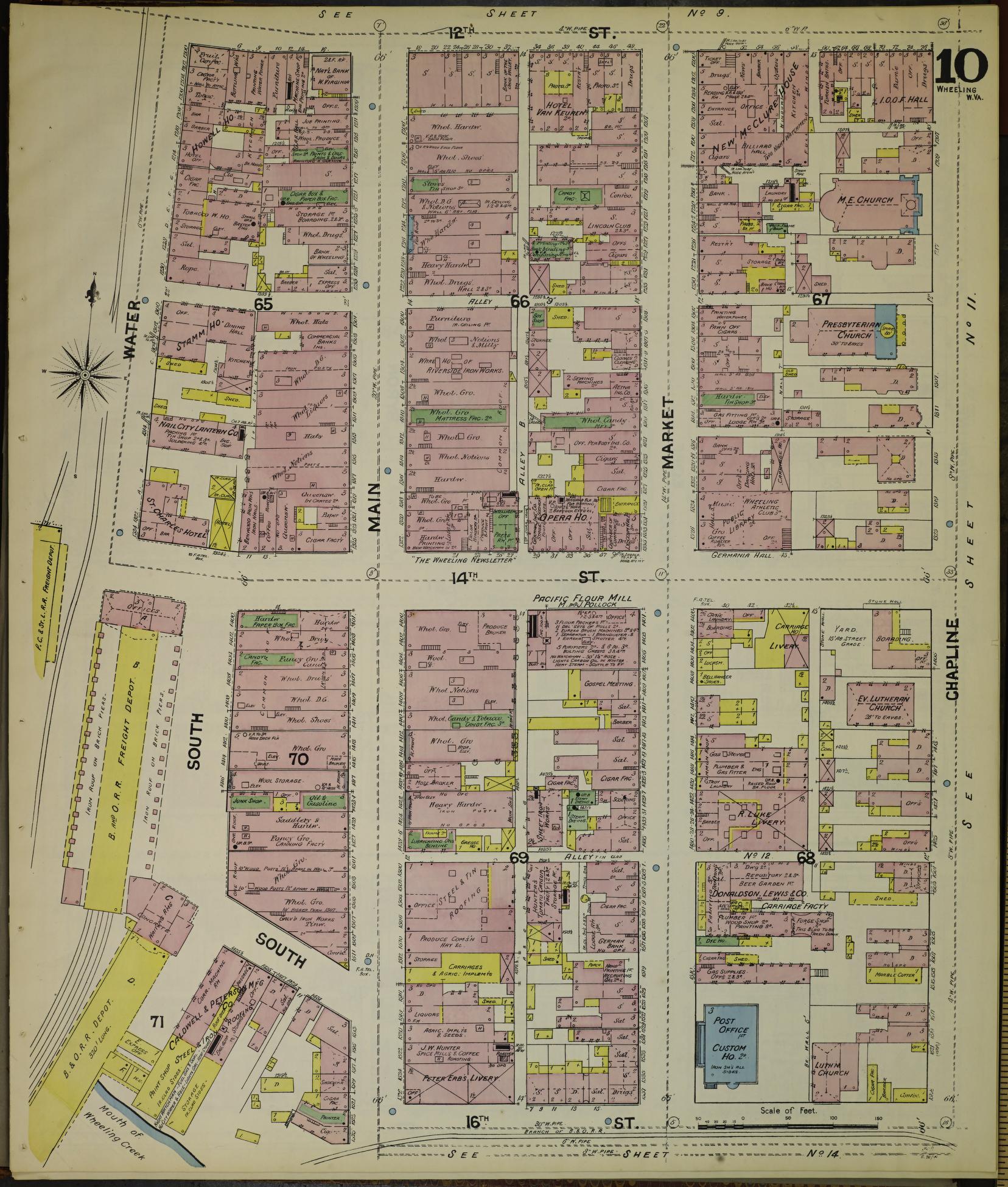 Sanborn Fire Insurance Map from Wheeling, Ohio County, West Virginia (1890), Sheet #0010 - Historic Sanborn Fire Insurance Map Print, vintage old map wall art, antique decor, genealogy gift, West Virginia West Virginia map
