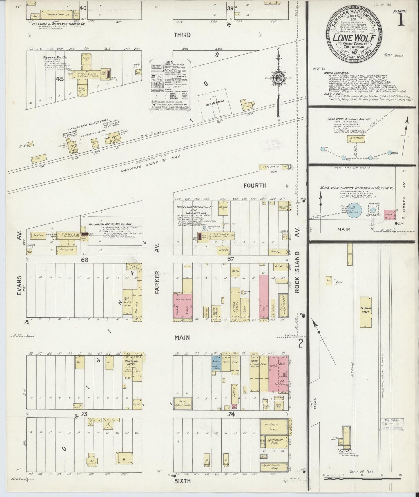 Sanborn Fire Insurance Map from Lone Wolf, Kiowa County, Oklahoma (1912), Sheet #0001 - Complete Map Set gallery image, historic Sanborn map, vintage wall art, Oklahoma Oklahoma