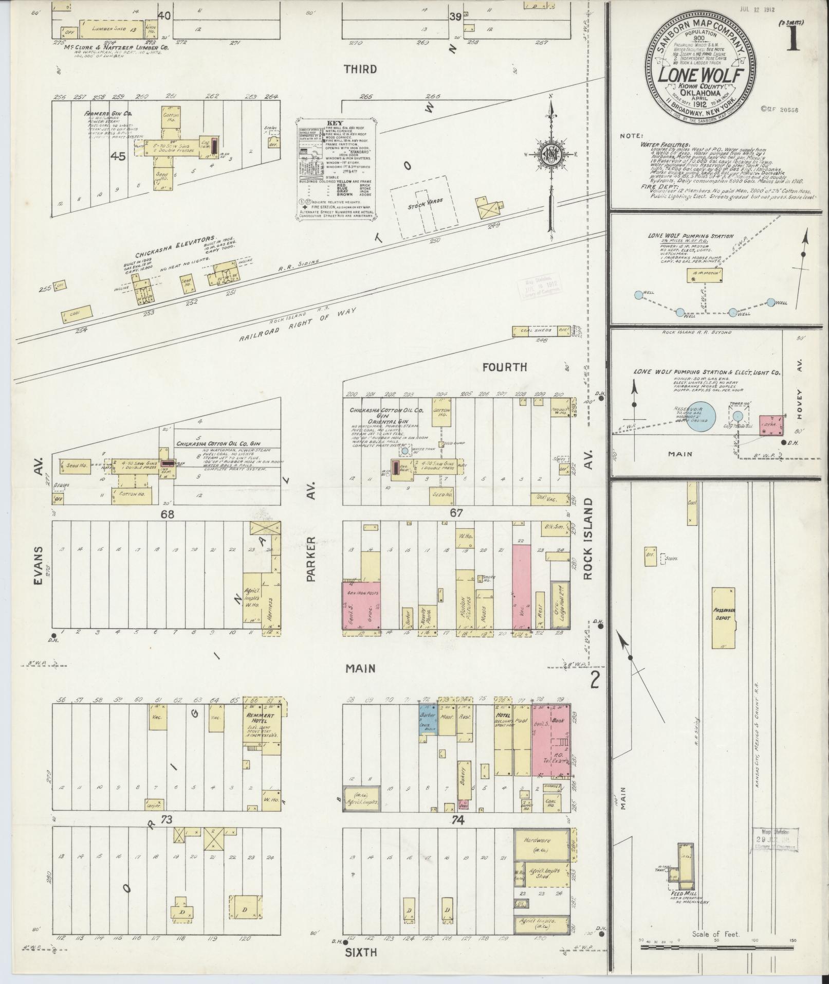 Sanborn Fire Insurance Map from Lone Wolf, Kiowa County, Oklahoma (1912), Sheet #0001 - Complete Map Set gallery image, historic Sanborn map, vintage wall art, Oklahoma Oklahoma