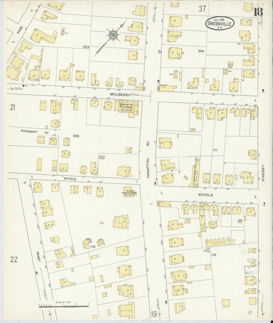 Sanborn Fire Insurance Map from Greenville, Greenville County, South Carolina (1913), Sheet #0018 - Historic Sanborn Fire Insurance Map Print, vintage old map wall art, antique decor, genealogy gift, South Carolina South Carolina map