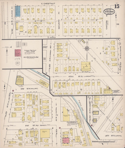 Sanborn Fire Insurance Map from Virginia, Saint Louis County, Minnesota (1921), Sheet #0015 - Historic Sanborn Fire Insurance Map Print, vintage old map wall art, antique decor, genealogy gift, Minnesota Minnesota map