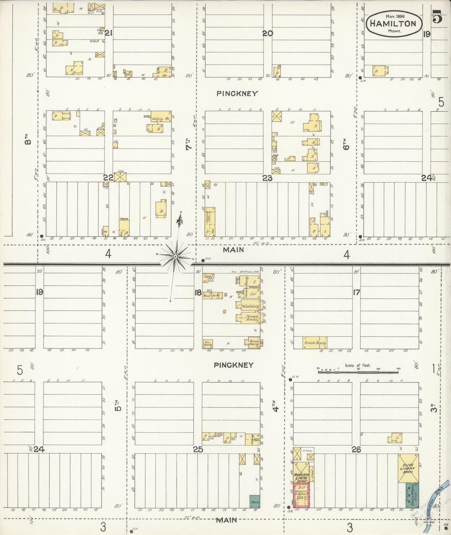 Sanborn Fire Insurance Map from Hamilton, Ravalli County, Montana (1896), Sheet #0005 - Complete Map Set gallery image, historic Sanborn map, vintage wall art, Montana Montana