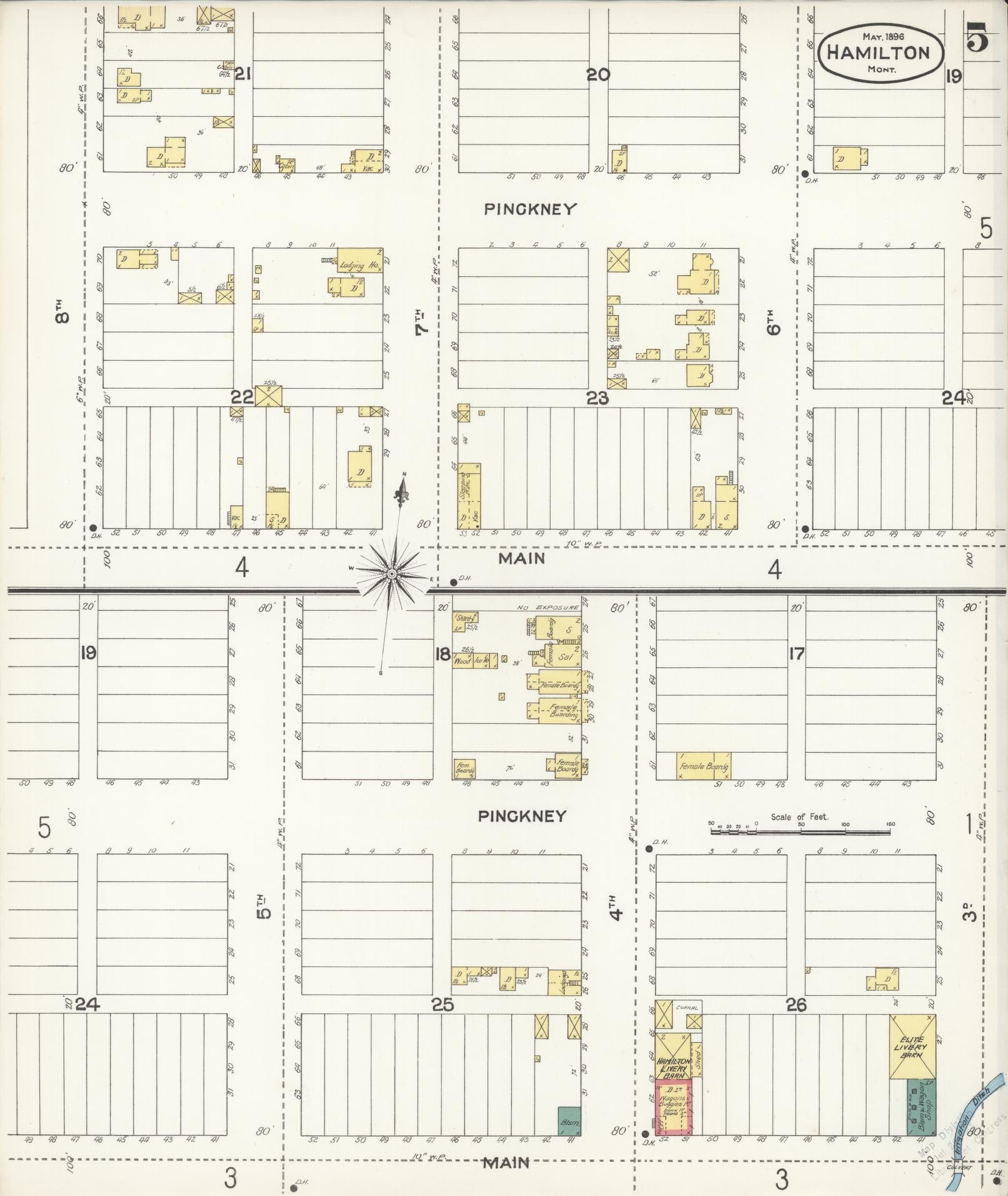Sanborn Fire Insurance Map from Hamilton, Ravalli County, Montana (1896), Sheet #0005 - Complete Map Set gallery image, historic Sanborn map, vintage wall art, Montana Montana