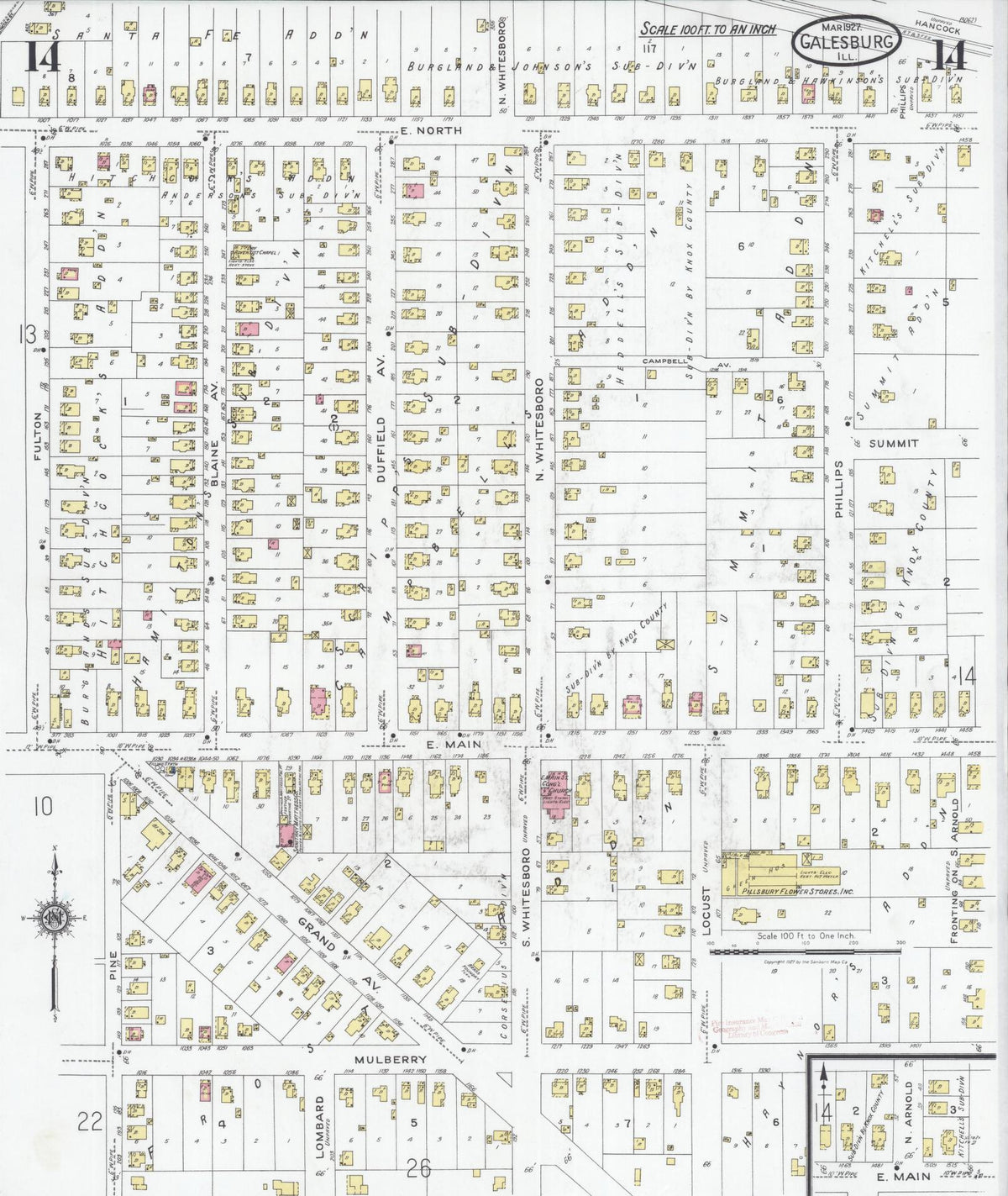Sanborn Fire Insurance Map from Galesburg, Knox County, Illinois (1927), Sheet #0014 - Complete Map Set gallery image, historic Sanborn map, vintage wall art, Illinois Illinois