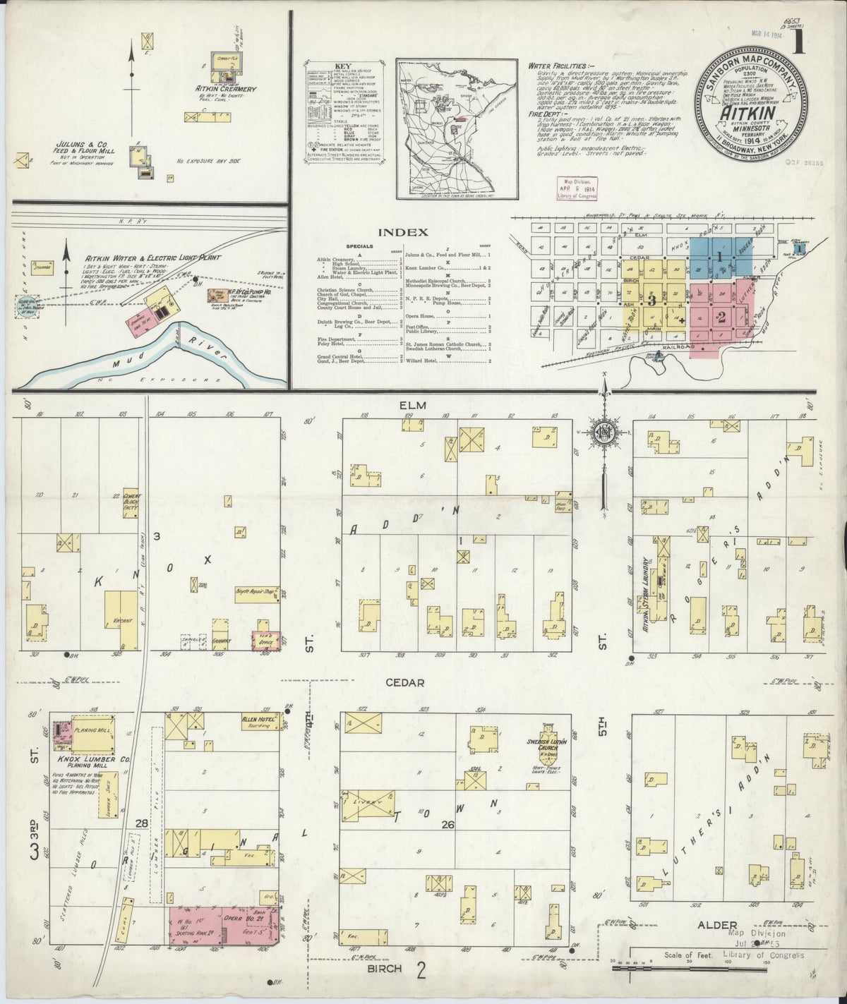 Sanborn Fire Insurance Map from Aitkin, Aitkin County, Minnesota (1914), Sheet #0001 - Complete Map Set gallery image, historic Sanborn map, vintage wall art, Minnesota Minnesota