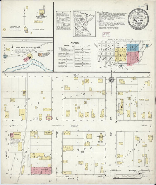 Sanborn Fire Insurance Map from Aitkin, Aitkin County, Minnesota (1914), Sheet #0001 - Complete Map Set gallery image, historic Sanborn map, vintage wall art, Minnesota Minnesota