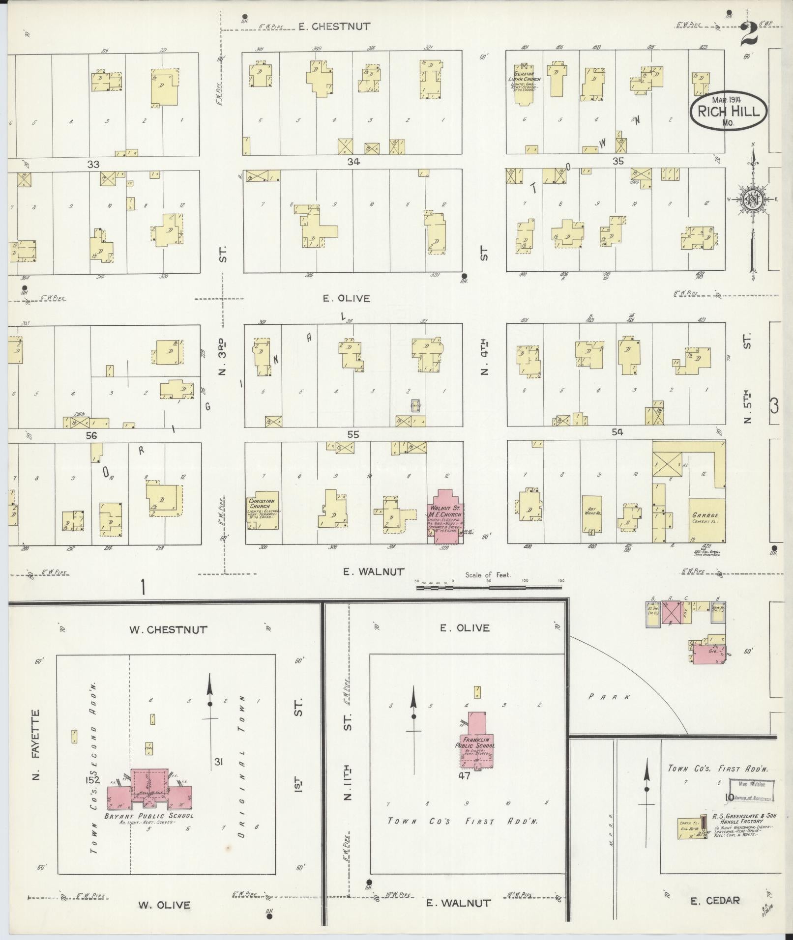 Sanborn Fire Insurance Map from Rich Hill, Bates County, Missouri (1914), Sheet #0002 - Historic Sanborn Fire Insurance Map Print, vintage old map wall art, antique decor, genealogy gift, Missouri Missouri map