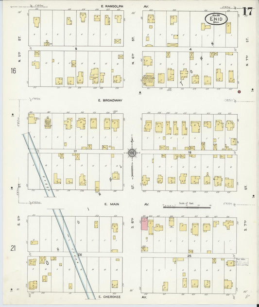 Sanborn Fire Insurance Map from Enid, Garfield County, Oklahoma (1911), Sheet #0017 - Historic Sanborn Fire Insurance Map Print, vintage old map wall art, antique decor, genealogy gift, Oklahoma Oklahoma map