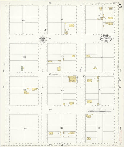 Sanborn Fire Insurance Map from National City, San Diego County, California (1907), Sheet #0005 - Historic Sanborn Fire Insurance Map Print, vintage old map wall art, antique decor, genealogy gift, California California map