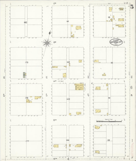 Sanborn Fire Insurance Map from National City, San Diego County, California (1907), Sheet #0005 - Historic Sanborn Fire Insurance Map Print, vintage old map wall art, antique decor, genealogy gift, California California map
