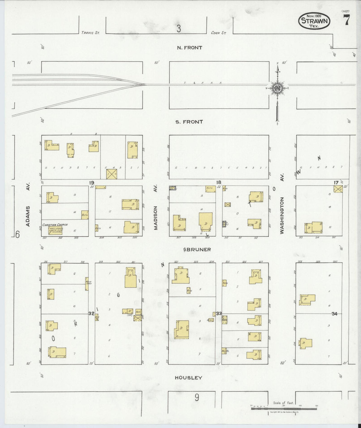 Sanborn Fire Insurance Map from Strawn, Palo Pinto County, Texas (1920), Sheet #0007 - Complete Map Set gallery image, historic Sanborn map, vintage wall art, Texas Texas