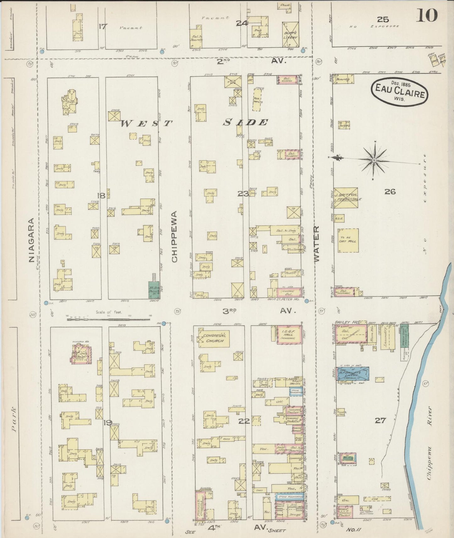 Sanborn Fire Insurance Map from Eau Claire, Eau Claire County, Wisconsin (1885), Sheet #0010 - Complete Map Set gallery image, historic Sanborn map, vintage wall art, Wisconsin Wisconsin