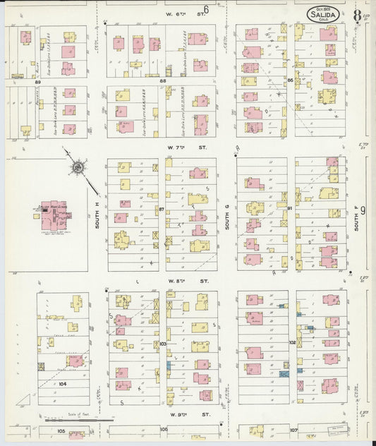 Sanborn Fire Insurance Map from Salida, Chaffee County, Colorado (1909), Sheet #0008 - Historic Sanborn Fire Insurance Map Print, vintage old map wall art, antique decor, genealogy gift, Colorado Colorado map