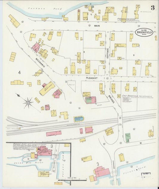 Sanborn Fire Insurance Map from Brookfield, Worcester County, Massachusetts (1898), Sheet #0003 - Historic Sanborn Fire Insurance Map Print, vintage old map wall art, antique decor, genealogy gift, Massachusetts Massachusetts map
