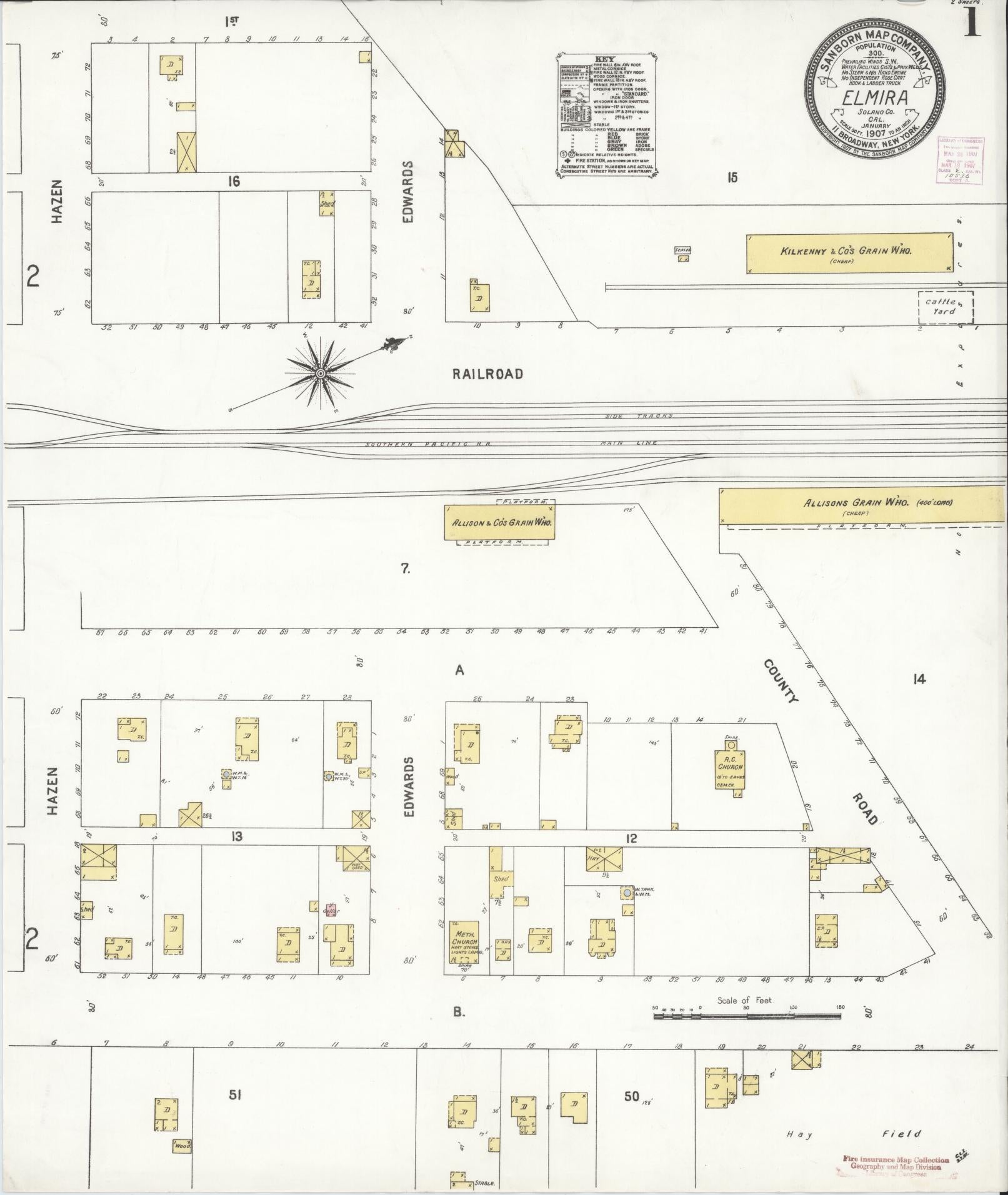 Sanborn Fire Insurance Map from Elmira, Solano County, California (1907), Sheet #0001 - Complete Map Set gallery image, historic Sanborn map, vintage wall art, California California