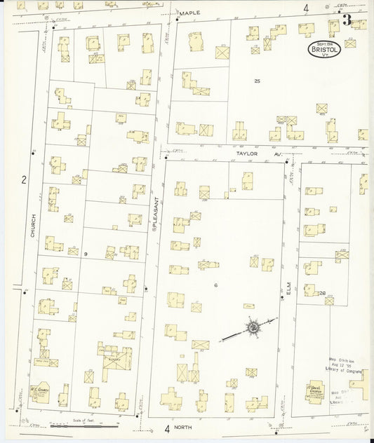 Sanborn Fire Insurance Map from Bristol, Addison County, Vermont (1914), Sheet #0003 - Historic Sanborn Fire Insurance Map Print, vintage old map wall art, antique decor, genealogy gift, Vermont Vermont map