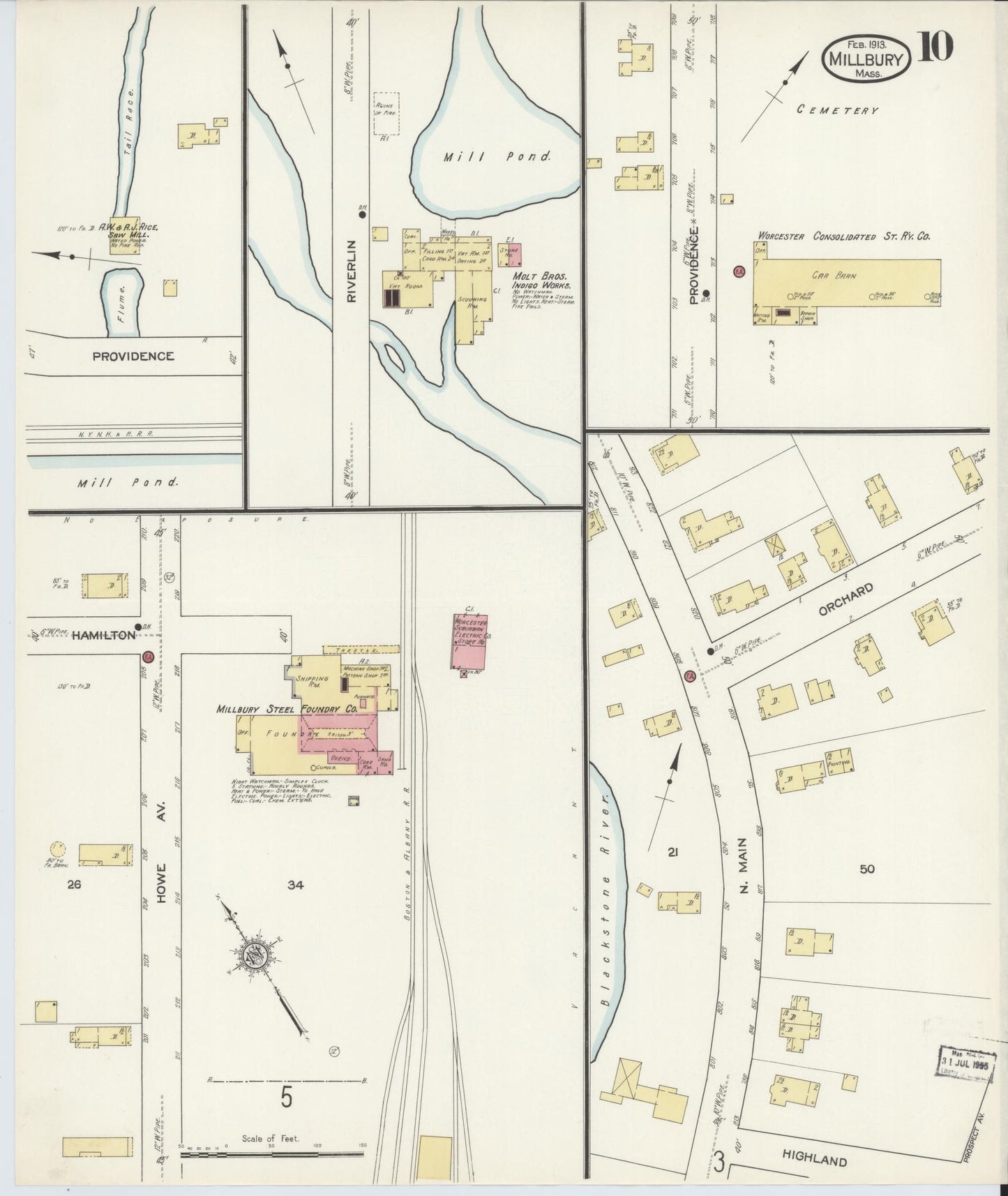 Sanborn Fire Insurance Map from Millbury, Worcester County, Massachusetts (1913), Sheet #0010 - Complete Map Set gallery image, historic Sanborn map, vintage wall art, Massachusetts Massachusetts