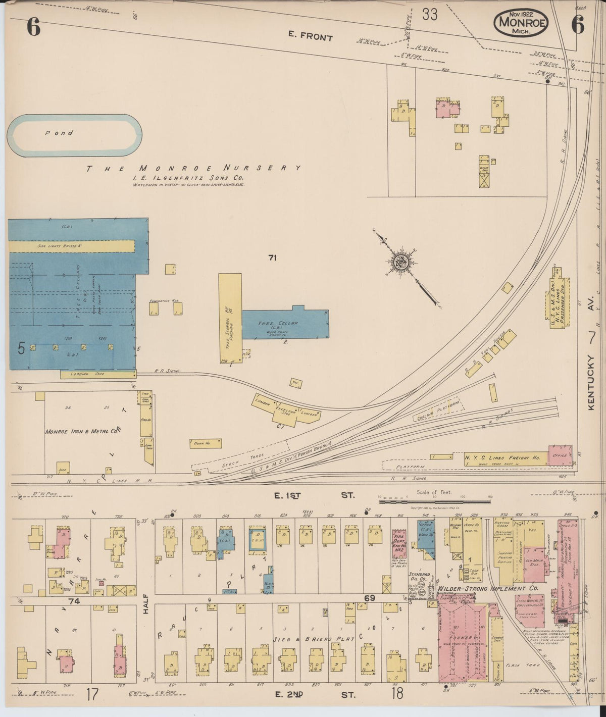 Sanborn Fire Insurance Map from Monroe, Monroe County, Michigan (1922), Sheet #0006 - Historic Sanborn Fire Insurance Map Print, vintage old map wall art, antique decor, genealogy gift, Michigan Michigan map