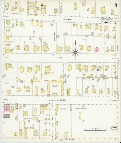 Sanborn Fire Insurance Map from Denton, Denton County, Texas (1907), Sheet #0003 - Complete Map Set gallery image, historic Sanborn map, vintage wall art, Texas Texas