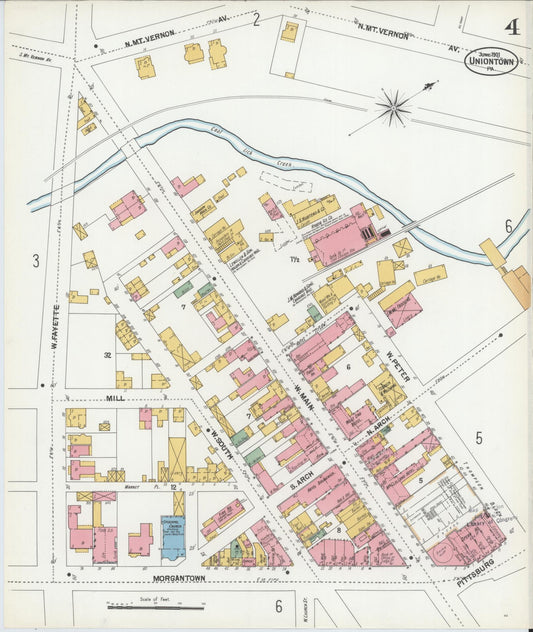 Sanborn Fire Insurance Map from Uniontown, Fayette County, Pennsylvania (1901), Sheet #0004 - Historic Sanborn Fire Insurance Map Print, vintage old map wall art, antique decor, genealogy gift, Pennsylvania Pennsylvania map