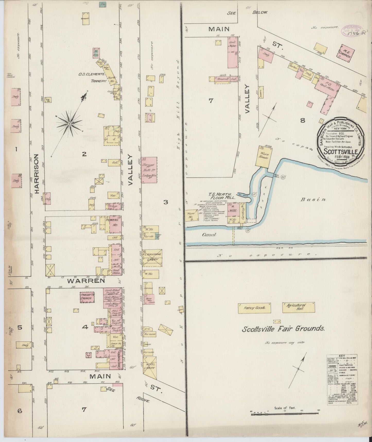 Sanborn Fire Insurance Map from Scottsville, Albemarle and Fluvanna Counties, Virginia. (1886) – Historic Sanborn Fire Insurance Map Print
