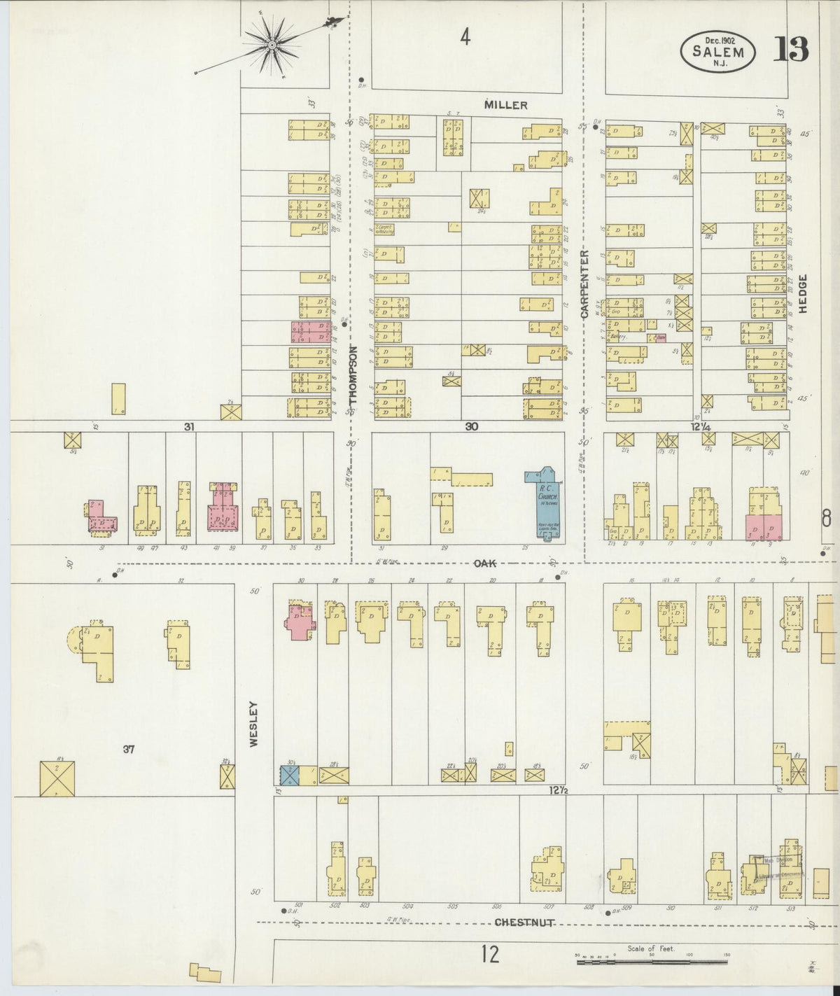 Sanborn Fire Insurance Map from Salem, Salem County, New Jersey (1902), Sheet #0013 - Historic Sanborn Fire Insurance Map Print, vintage old map wall art, antique decor, genealogy gift, New Jersey New Jersey map