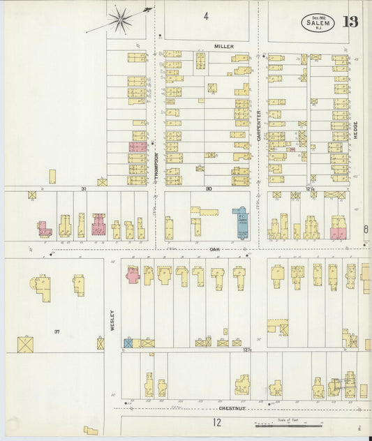 Sanborn Fire Insurance Map from Salem, Salem County, New Jersey (1902), Sheet #0013 - Historic Sanborn Fire Insurance Map Print, vintage old map wall art, antique decor, genealogy gift, New Jersey New Jersey map