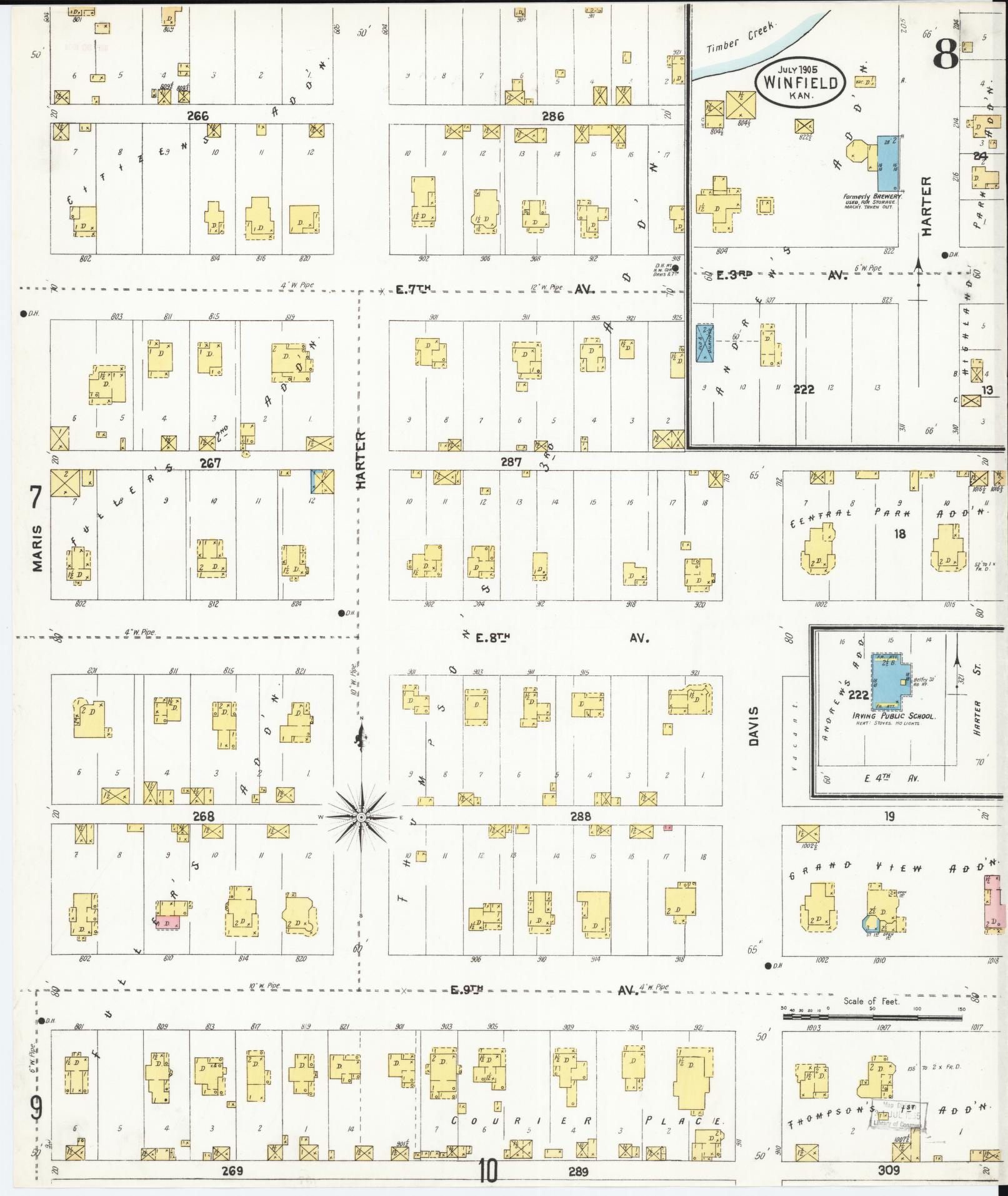 Sanborn Fire Insurance Map from Winfield, Cowley County, Kansas (1905), Sheet #0008 - Historic Sanborn Fire Insurance Map Print, vintage old map wall art, antique decor, genealogy gift, Kansas Kansas map