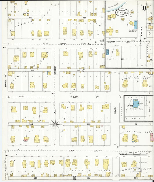 Sanborn Fire Insurance Map from Winfield, Cowley County, Kansas (1905), Sheet #0008 - Historic Sanborn Fire Insurance Map Print, vintage old map wall art, antique decor, genealogy gift, Kansas Kansas map