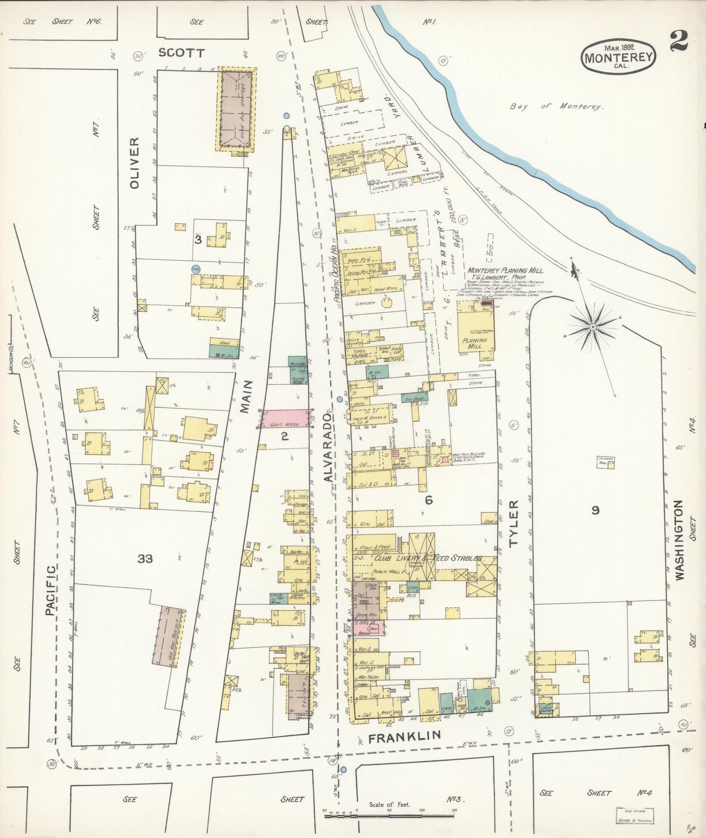 Sanborn Fire Insurance Map from Monterey, Monterey County, California (1892), Sheet #0002 - Complete Map Set gallery image, historic Sanborn map, vintage wall art, California California