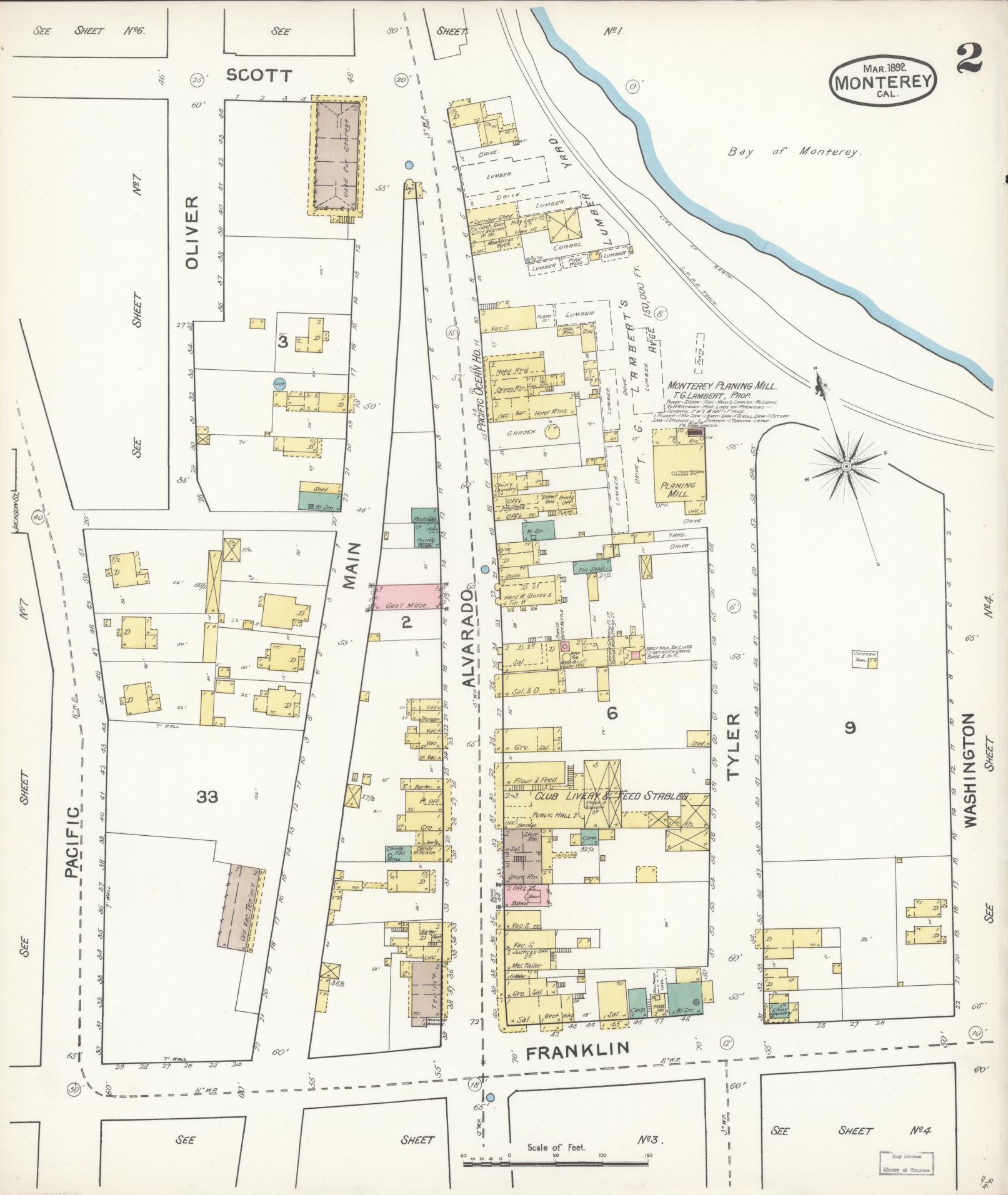 Sanborn Fire Insurance Map from Monterey, Monterey County, California (1892), Sheet #0002 - Complete Map Set gallery image, historic Sanborn map, vintage wall art, California California