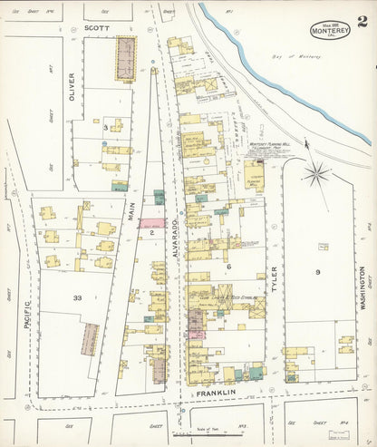 Sanborn Fire Insurance Map from Monterey, Monterey County, California (1892), Sheet #0002 - Complete Map Set gallery image, historic Sanborn map, vintage wall art, California California