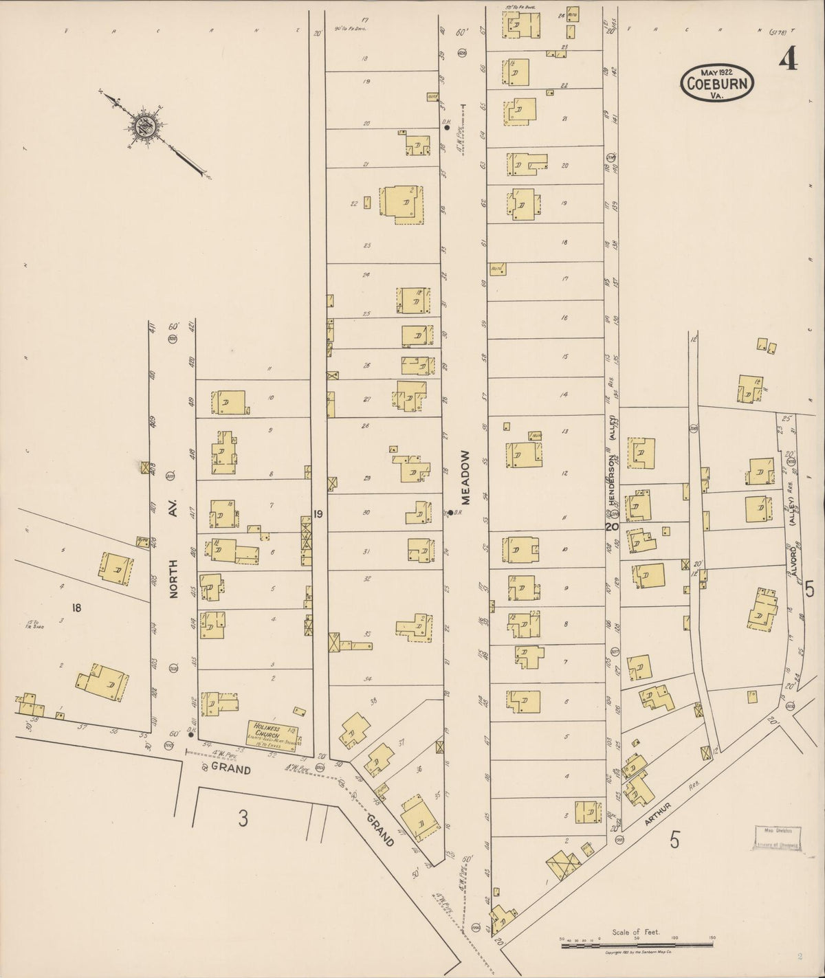 Sanborn Fire Insurance Map from Coeburn, Wise County, Virginia (1922), Sheet #0004 - Historic Sanborn Fire Insurance Map Print, vintage old map wall art, antique decor, genealogy gift, Virginia Virginia map