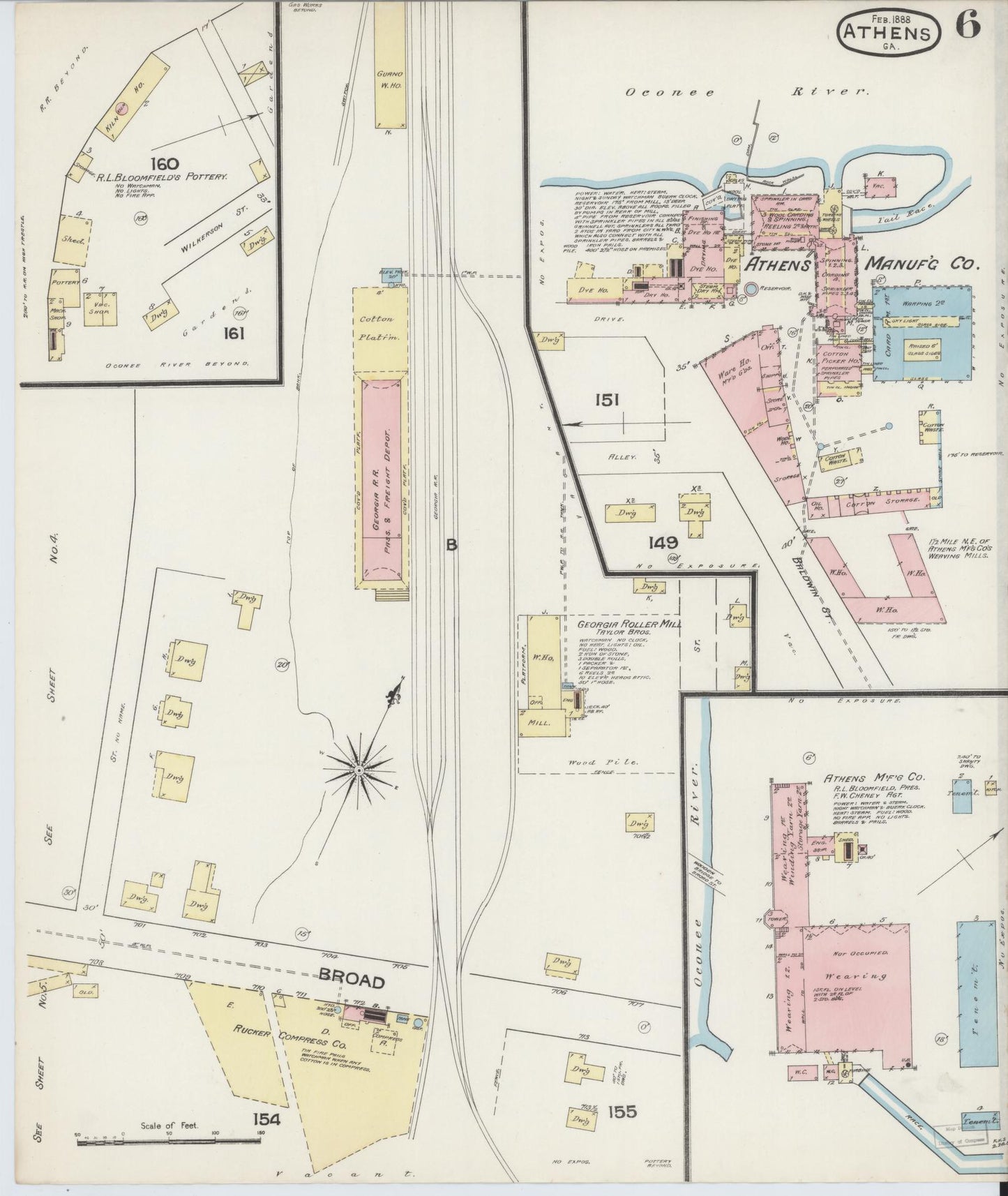 Sanborn Fire Insurance Map from Athens, Clarke County, Georgia (1888), Sheet #0006 - Complete Map Set gallery image, historic Sanborn map, vintage wall art, Georgia Georgia