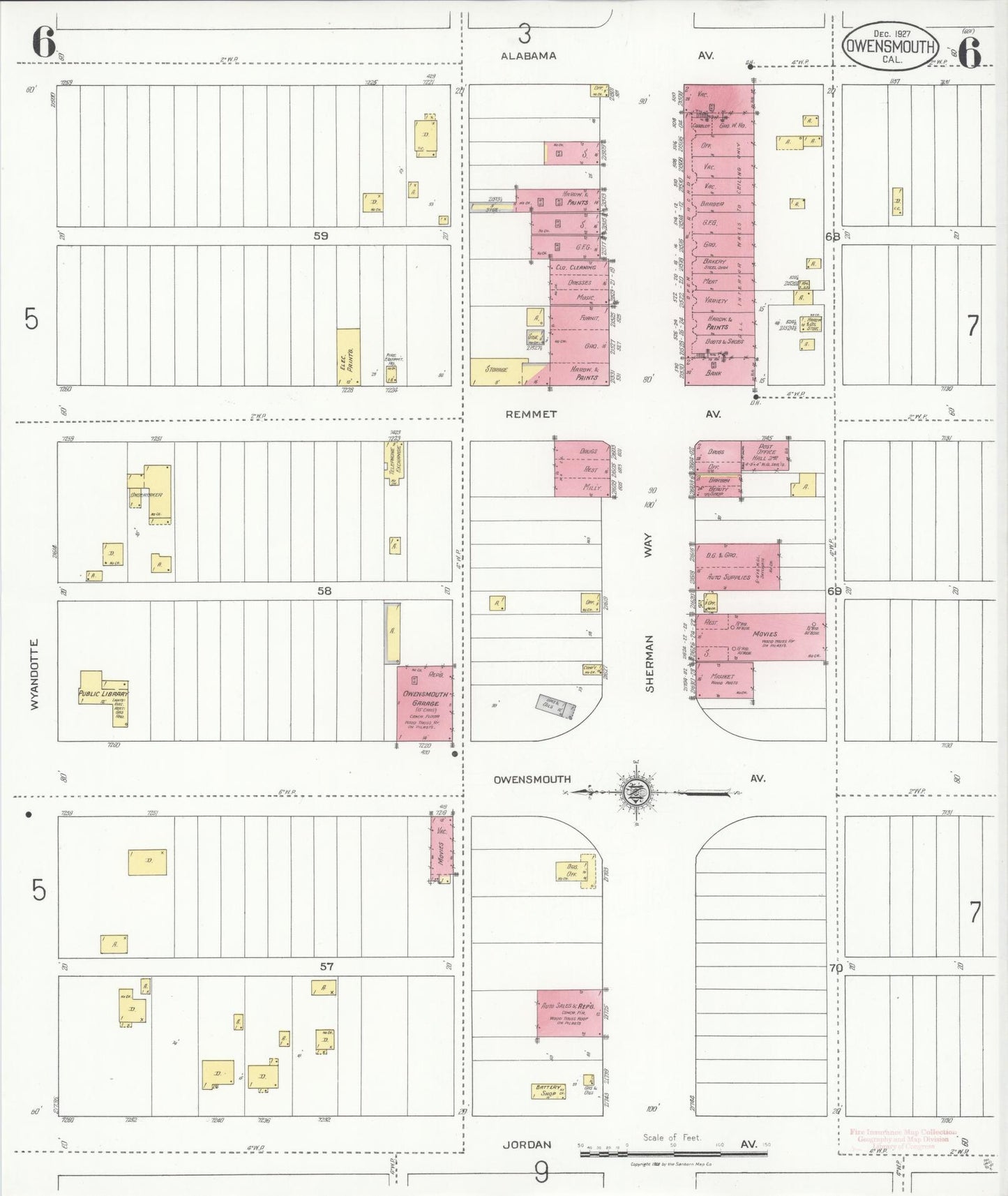 Sanborn Fire Insurance Map from Owensmouth, Los Angeles County, California (1927), Sheet #0006 - Complete Map Set gallery image, historic Sanborn map, vintage wall art, California California