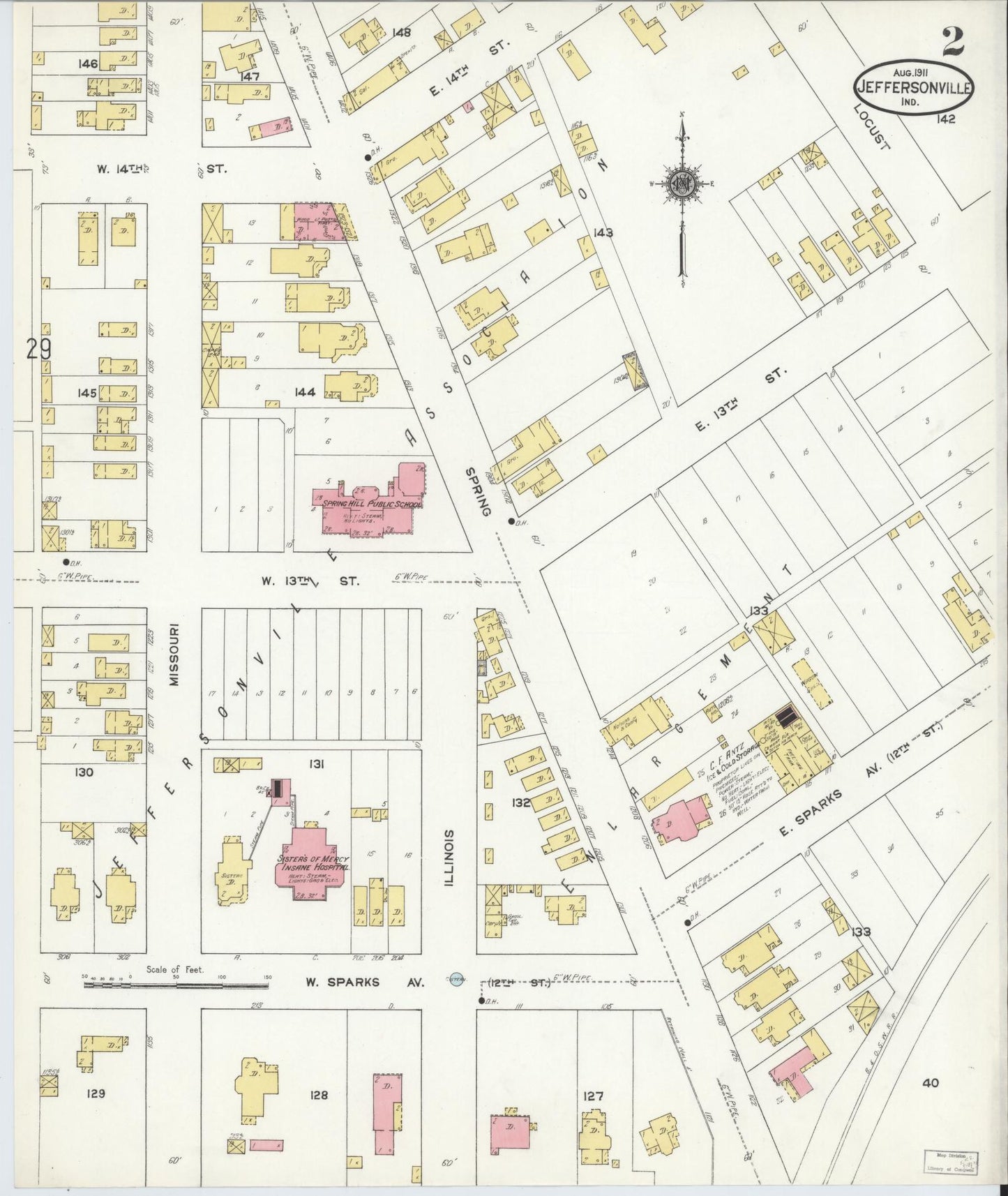 Sanborn Fire Insurance Map from Jeffersonville, Clark County, Indiana (1911), Sheet #0002 - Complete Map Set gallery image, historic Sanborn map, vintage wall art, Indiana Indiana