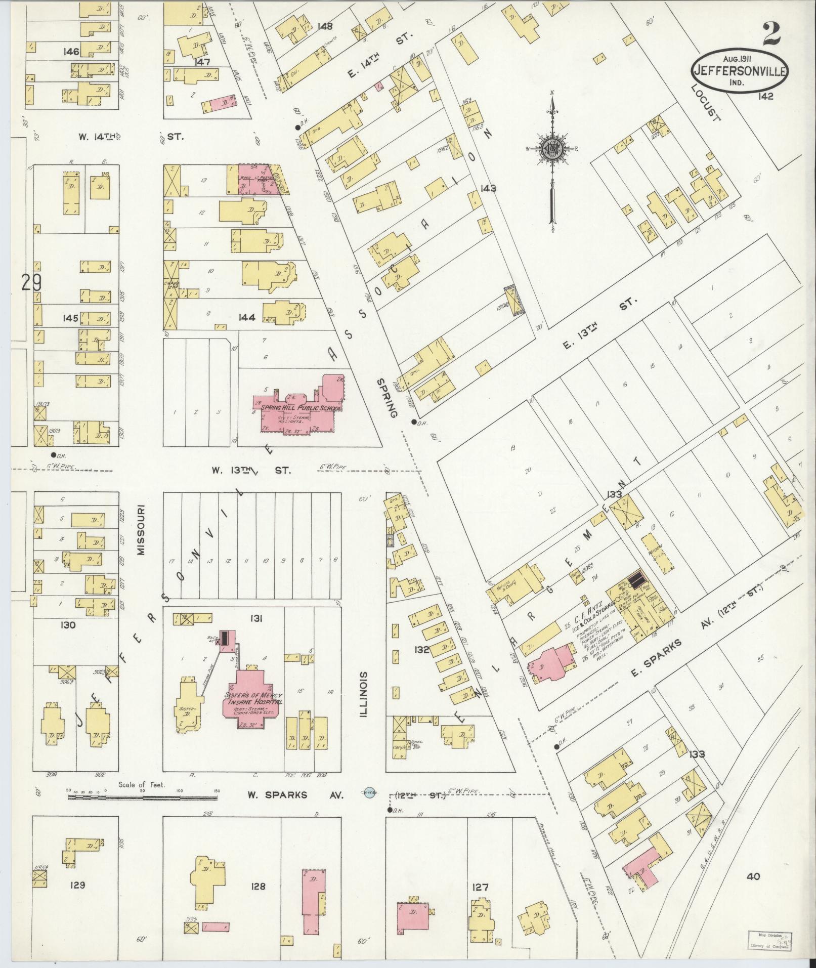 Sanborn Fire Insurance Map from Jeffersonville, Clark County, Indiana (1911), Sheet #0002 - Complete Map Set gallery image, historic Sanborn map, vintage wall art, Indiana Indiana
