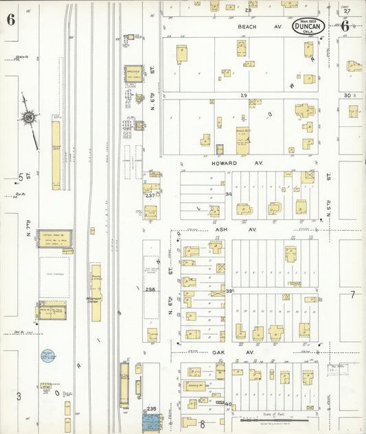Sanborn Fire Insurance Map from Duncan, Stephens County, Oklahoma (1923), Sheet #0006 - Historic Sanborn Fire Insurance Map Print, vintage old map wall art, antique decor, genealogy gift, Oklahoma Oklahoma map