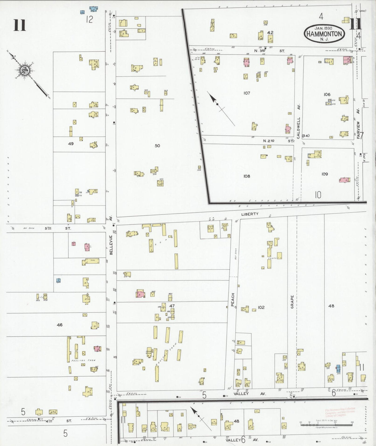 Sanborn Fire Insurance Map from Hammonton, Atlantic County, New Jersey (1930), Sheet #0011 - Complete Map Set gallery image, historic Sanborn map, vintage wall art, New Jersey New Jersey