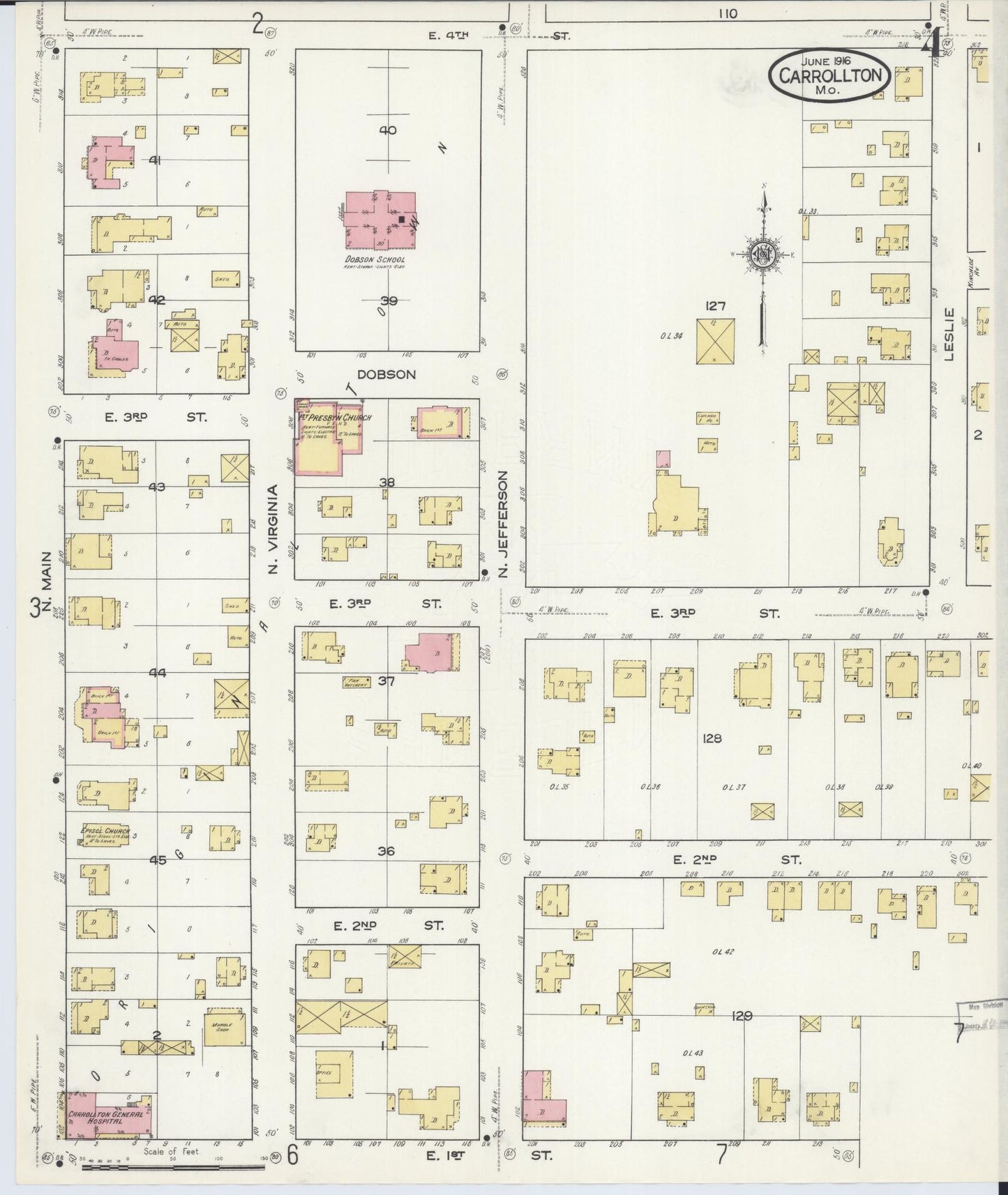 Sanborn Fire Insurance Map from Carrollton, Carroll County, Missouri (1916), Sheet #0004 - Complete Map Set gallery image, historic Sanborn map, vintage wall art, Missouri Missouri