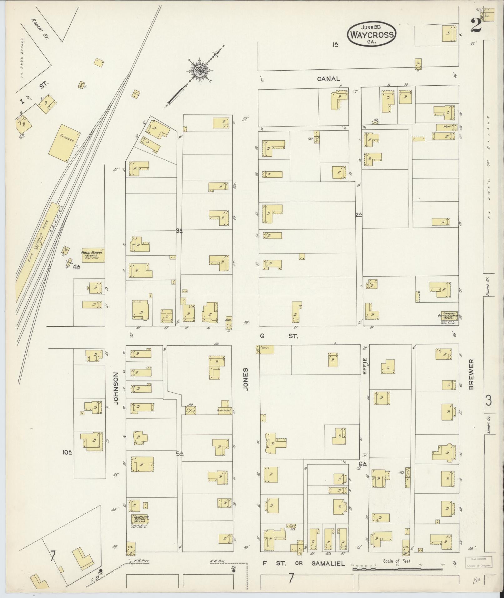 Sanborn Fire Insurance Map from Waycross, Ware County, Georgia (1913), Sheet #0002 - Complete Map Set gallery image, historic Sanborn map, vintage wall art, Georgia Georgia
