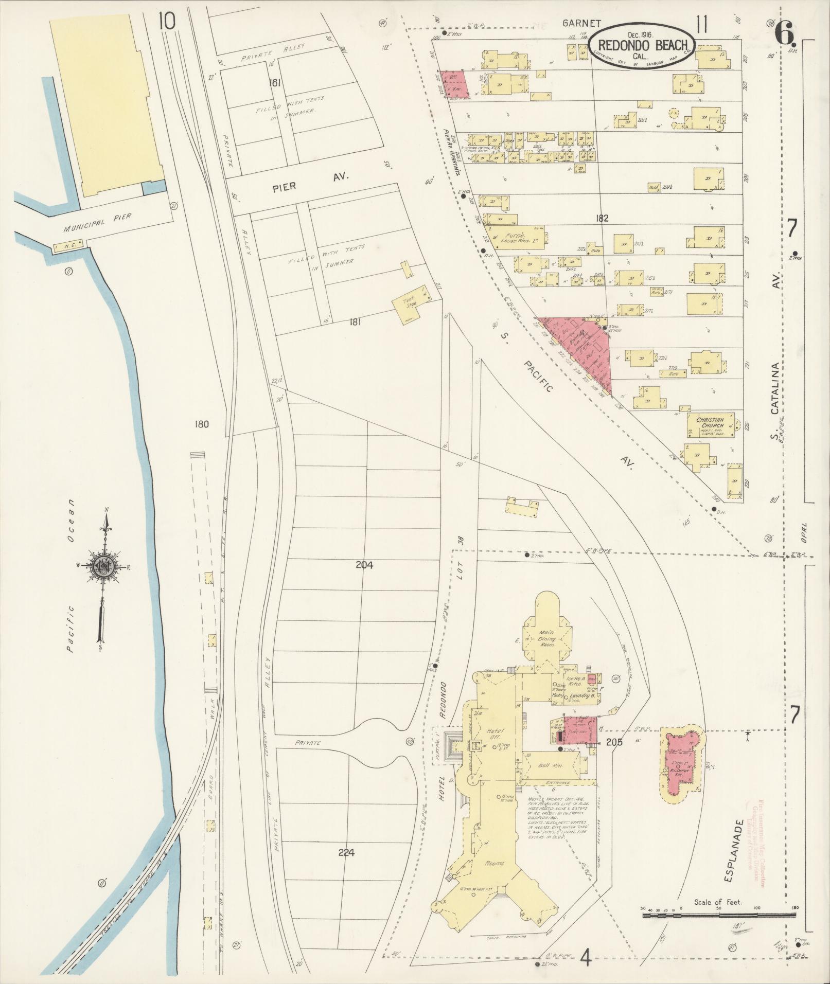 Sanborn Fire Insurance Map from Redondo Beach, Los Angeles County, California (1916), Sheet #0006 - Complete Map Set gallery image, historic Sanborn map, vintage wall art, California California