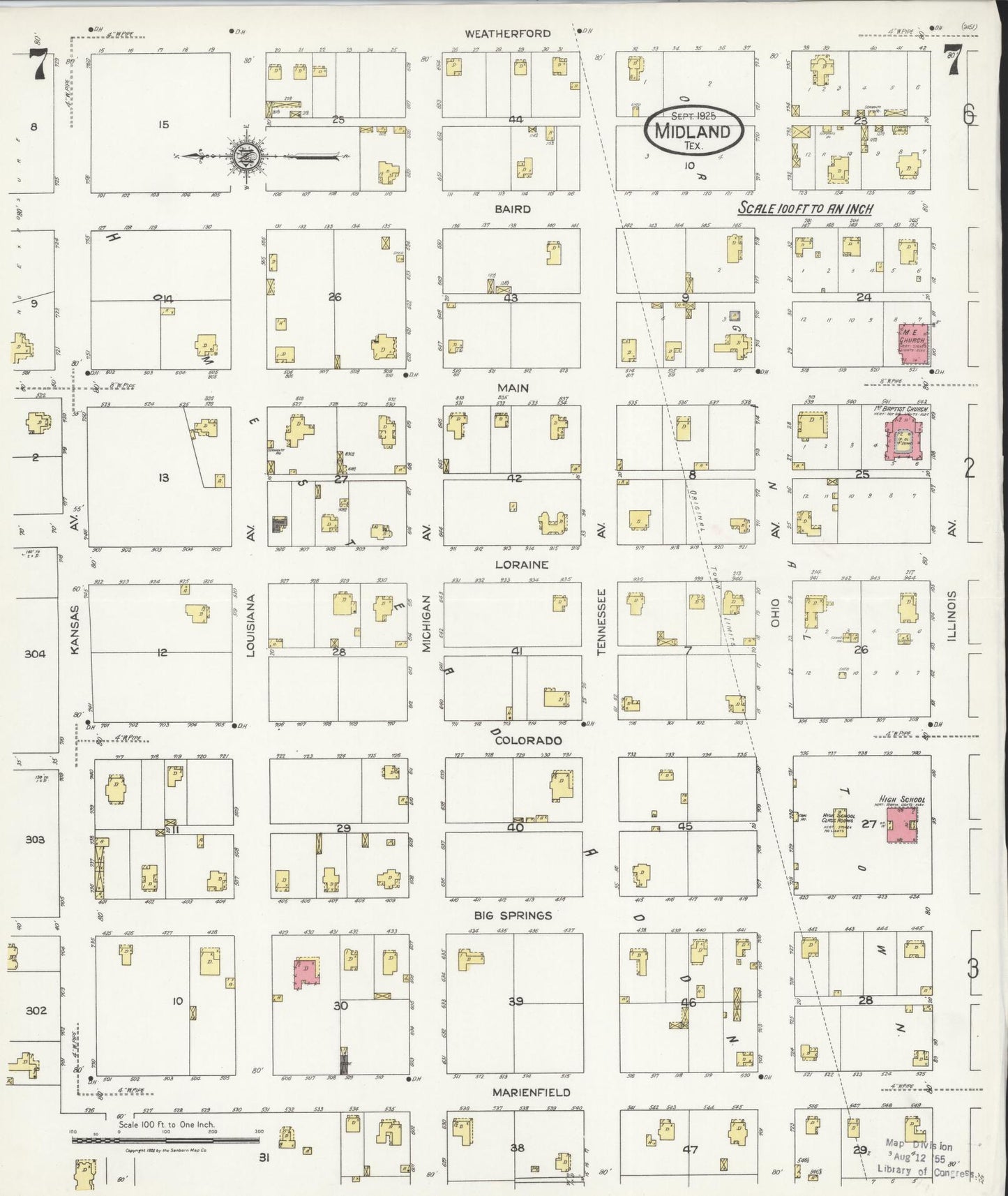 Sanborn Fire Insurance Map from Midland, Midland County, Texas (1925), Sheet #0007 - Complete Map Set gallery image, historic Sanborn map, vintage wall art, Texas Texas