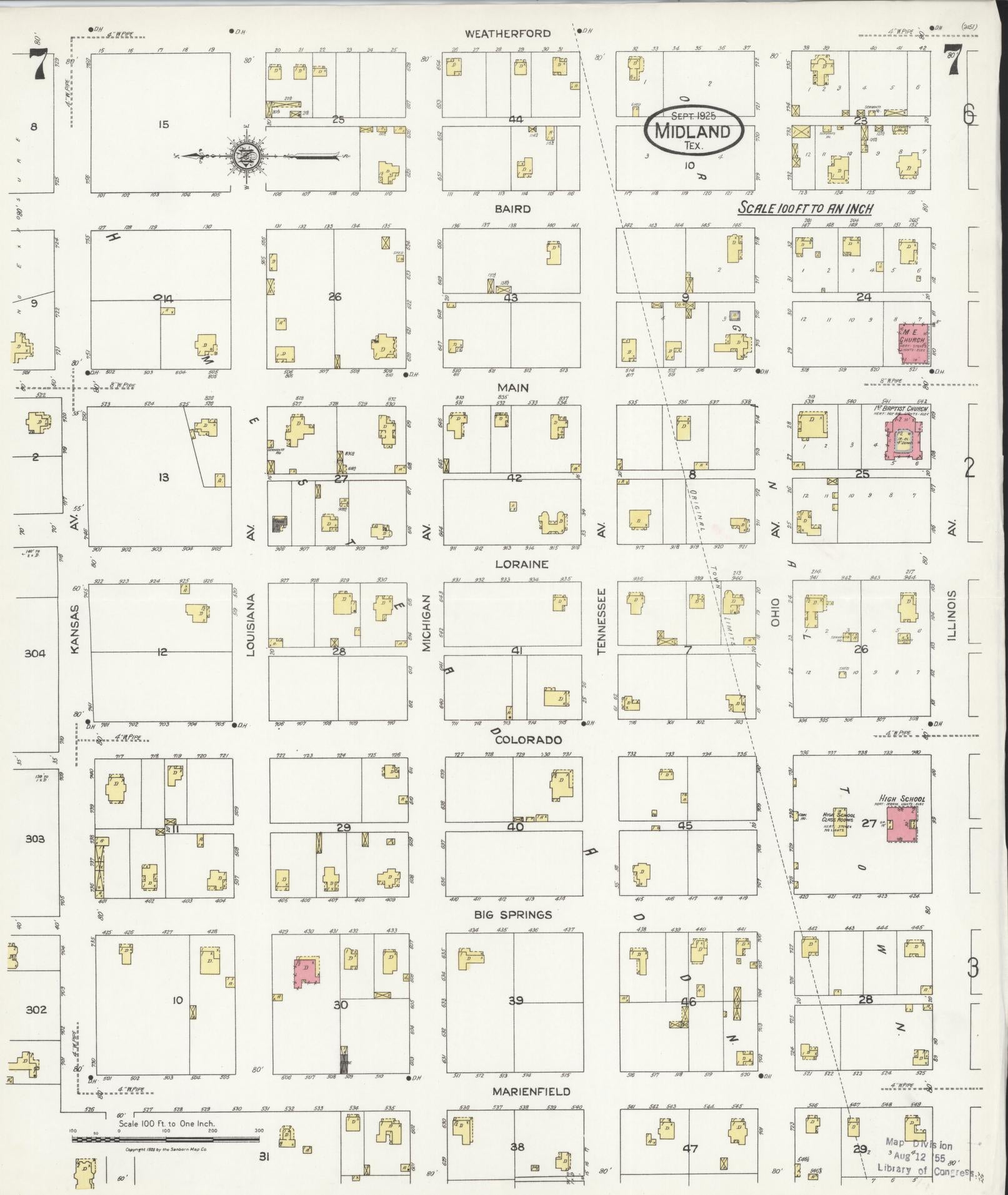 Sanborn Fire Insurance Map from Midland, Midland County, Texas (1925), Sheet #0007 - Complete Map Set gallery image, historic Sanborn map, vintage wall art, Texas Texas
