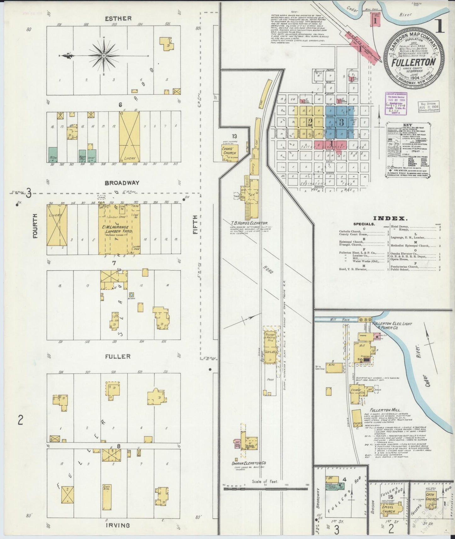 Sanborn Fire Insurance Map from Fullerton, Nance County, Nebraska (1904), Sheet #0001 - Complete Map Set gallery image, historic Sanborn map, vintage wall art, Nebraska Nebraska