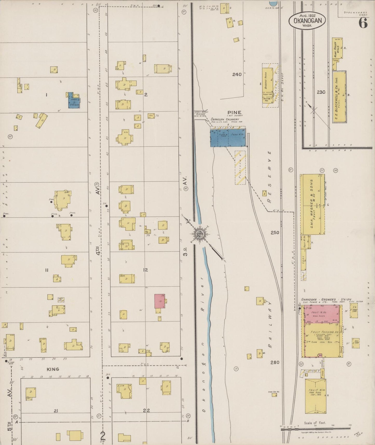 Sanborn Fire Insurance Map from Okanogan, Okanogan County, Washington (1922), Sheet #0006 - Complete Map Set gallery image, historic Sanborn map, vintage wall art, Washington Washington