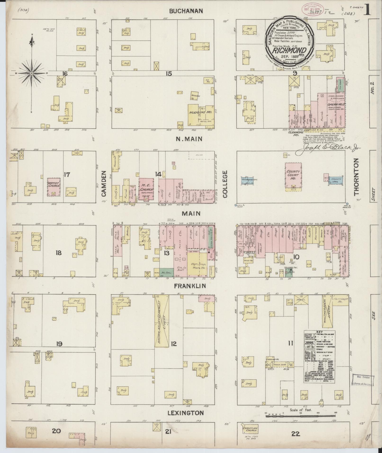 Sanborn Fire Insurance Map from Richmond, Ray County, Missouri (1888), Sheet #0001 - Complete Map Set gallery image, historic Sanborn map, vintage wall art, Missouri Missouri
