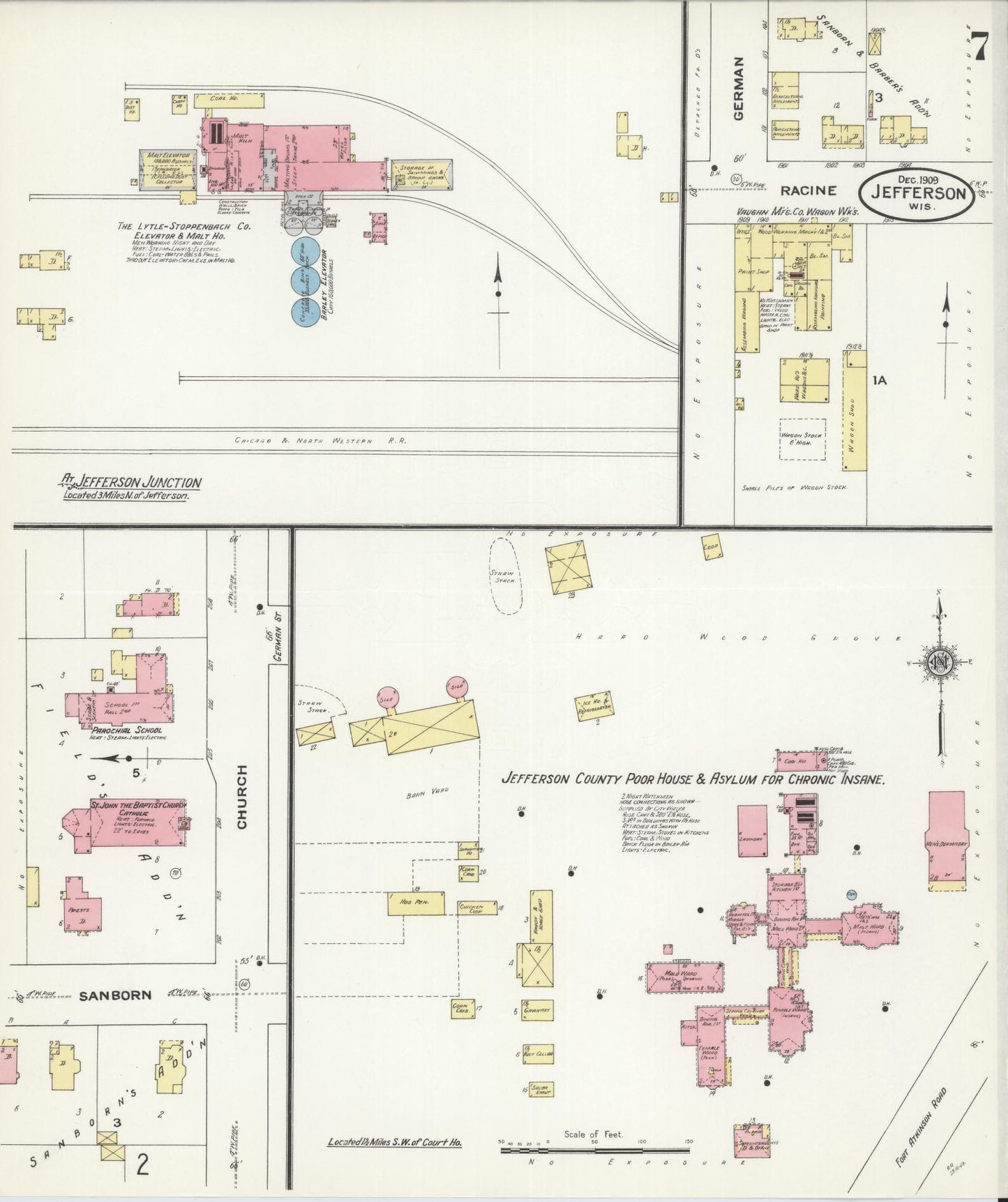 Sanborn Fire Insurance Map from Jefferson, Jefferson County, Wisconsin (1909), Sheet #0007 - Complete Map Set gallery image, historic Sanborn map, vintage wall art, Wisconsin Wisconsin